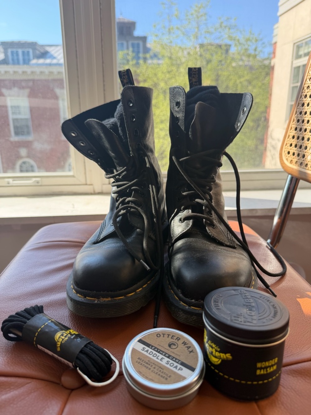 Dr. Martens 1490 Black Leather Combat Boots & accessories